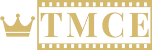 The Main Character Effect horizontal logo with a gold crown and TMCE letters inside a filmstrip frame, transparent background