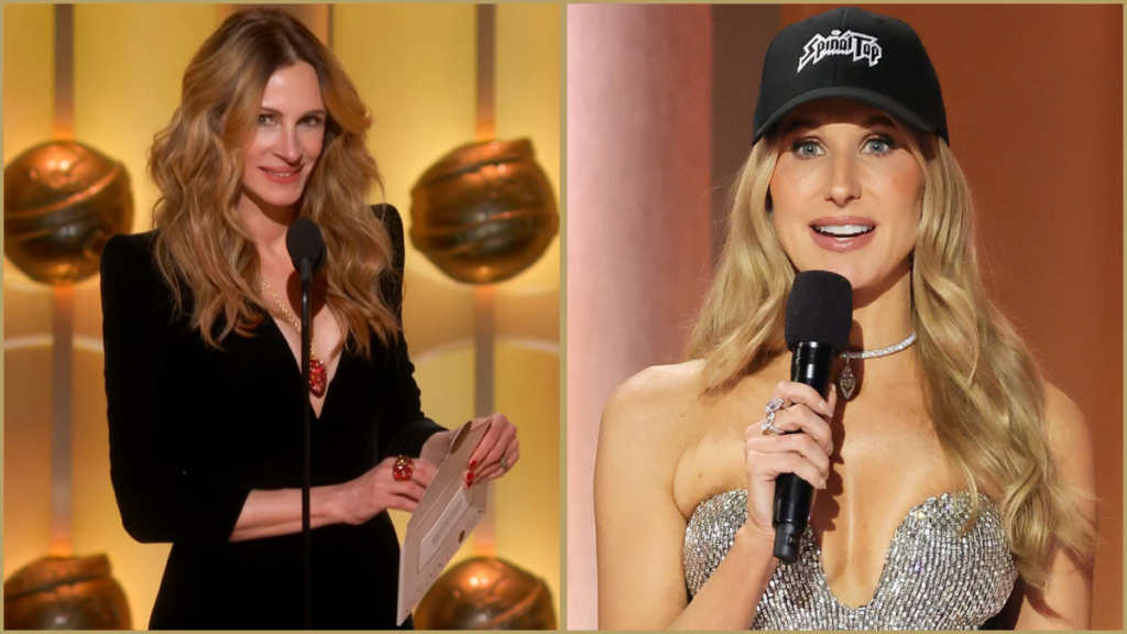 Julia Roberts and Nikki Glaser at the 2026 Golden Globe Awards.