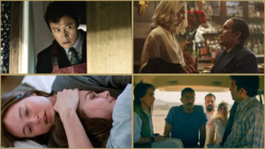Collage of four films that are ineligible for WGA consideration in 2026, featuring scenes from No Other Choice, Blue Moon, Sentimental Value, and It Was Just an Accident.