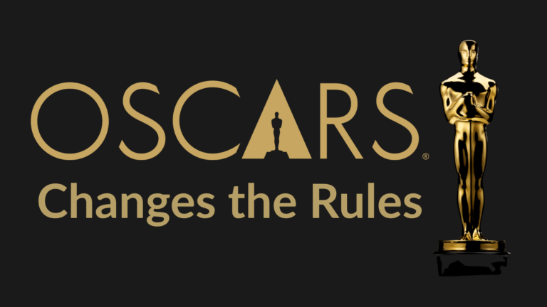 Oscar graphic reading “Oscars Changes the Rules” with an Oscar statuette on a black and gold background