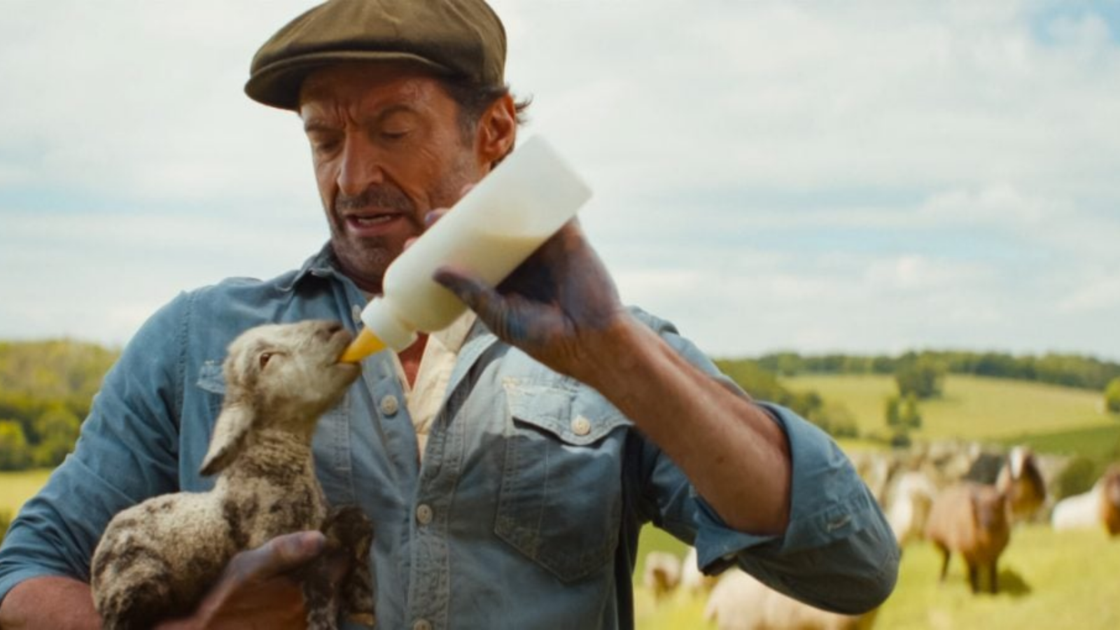 The Sheep Detectives (2026) - Hugh Jackman feeding winter lamb still